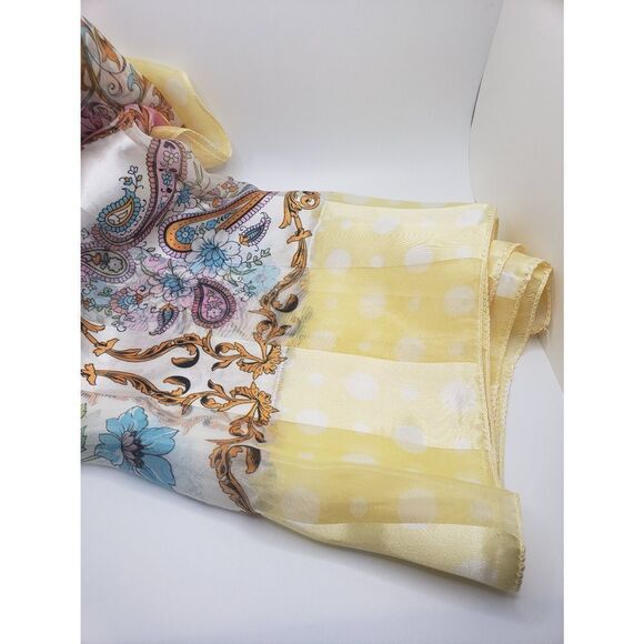 Pink And Yellow Floral Silky Fashion Scarf Summer Scarf - Picture 3 of 3
